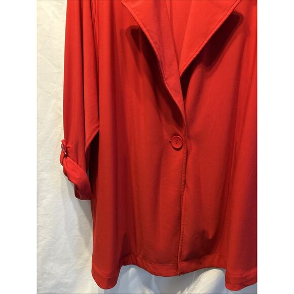 SUSAN GRAVER Woman 2x Red Jersey Knit Blazer Roll Tab Sleeves 1 Button Holiday - Picture 5 of 14